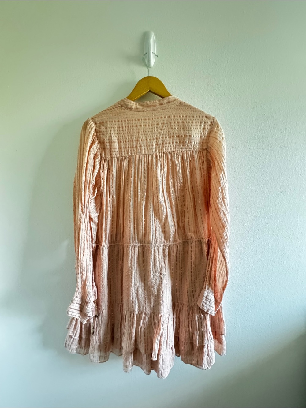 Ulla Johnson Della Metallic Pink Tiered Ruffle Long Sleeve Mini Dress size 8 - Picture 4 of 10